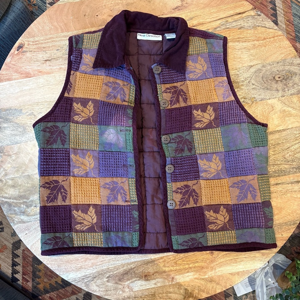 Late 90s vintage New Directions patchwork leaf motif vest